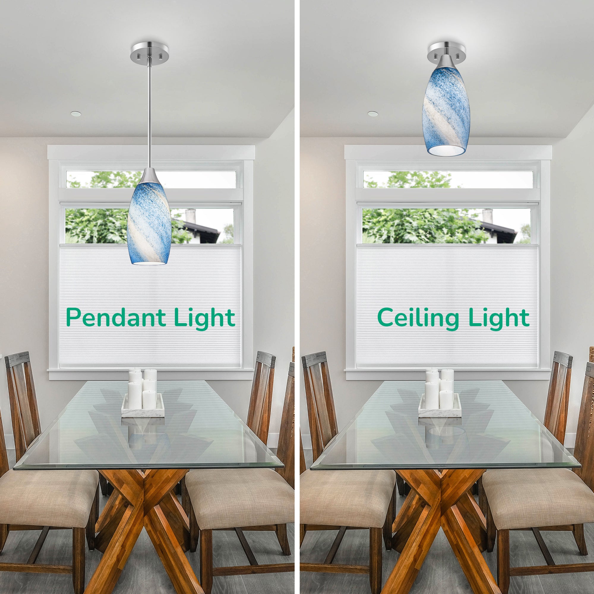 EDISHINE Handcrafted Art Glass Pendant Light Fixtures, Adjustable Cord (1 Pack)-HHPL08C