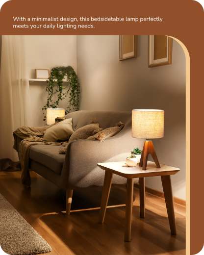 EDISHINE Wooden Tripod Table Lamp with Linen Fabric Lampshade, 2 Pack-HLTL25Q