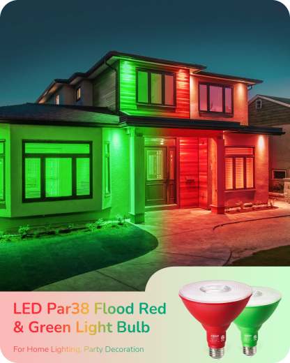 EDISHINE PAR38 Dimmable 18W(120W Equivalent) E26 Base Red & Green Flood Light Bulb, 2 Pack-HDCP38E-B2B