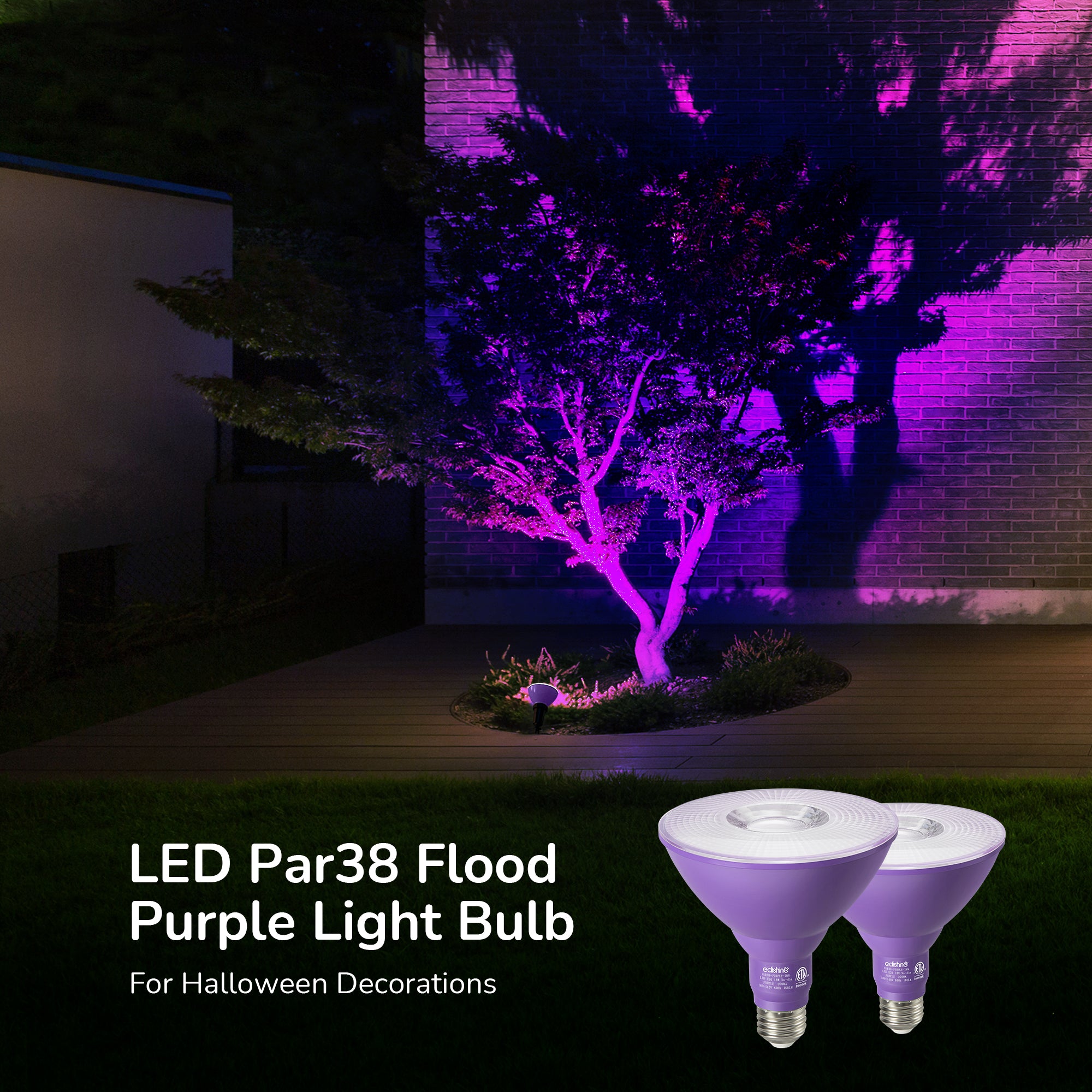EDISHINE PAR38 Dimmable 18W(120W Equivalent) E26 Base Purple Flood Light Bulb, 2 Pack-HLBP38B