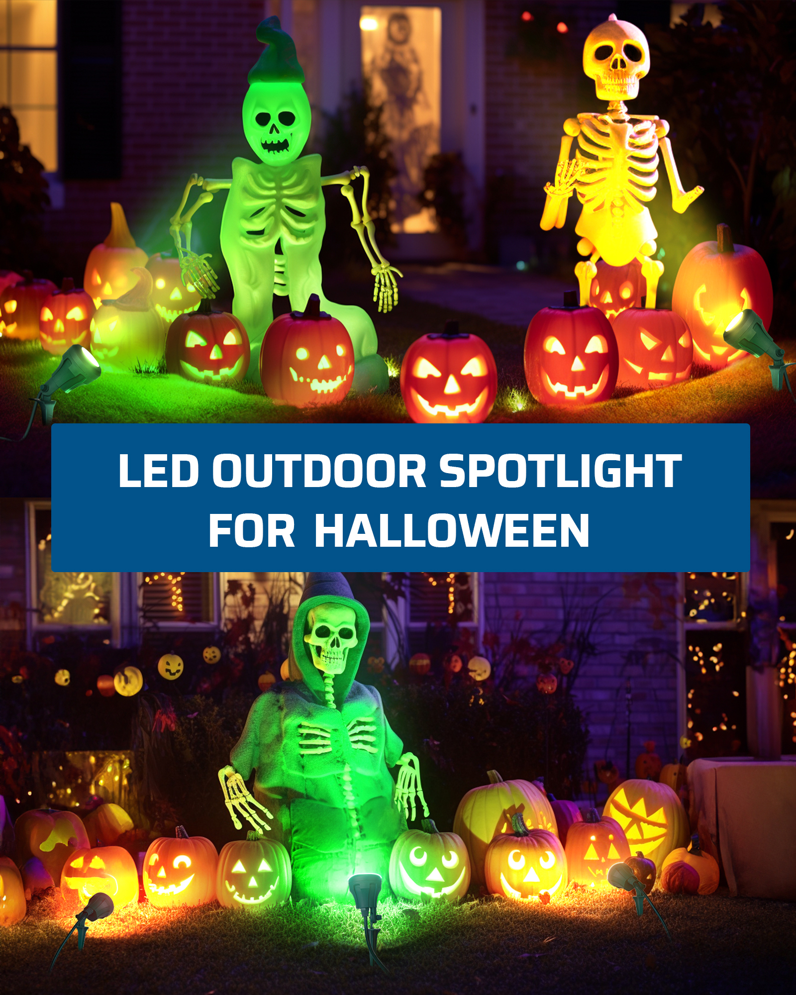 120V Spotlight Outdoor with 5ft Extension Cord, 400 Lumens Waterproof LED Spot Light with 3 Lenses (Red Yellow Green) for Holiday, Trees, Garden Decor-HGSL01A