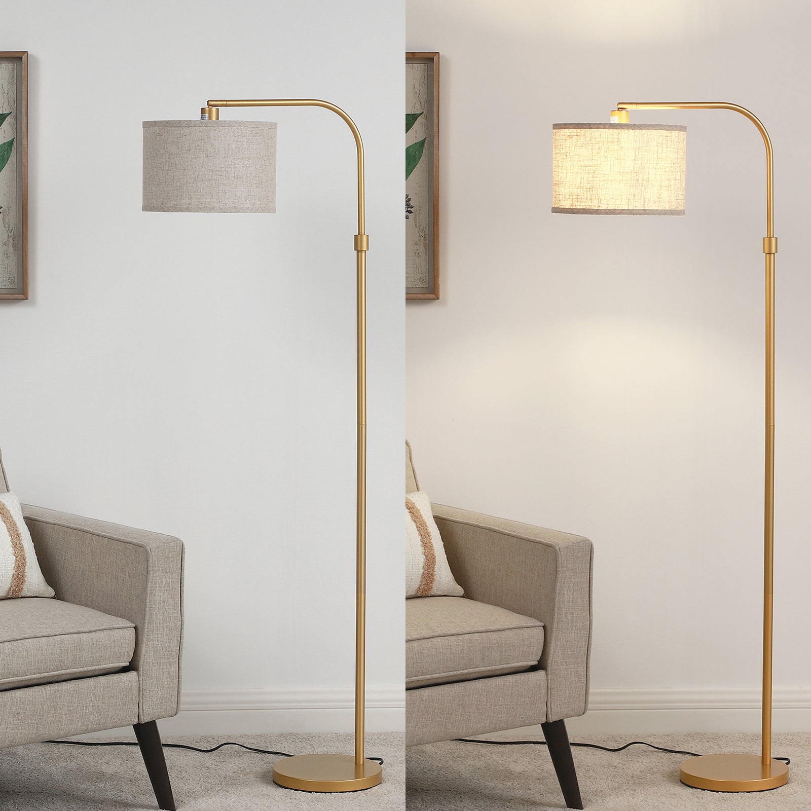 EDISHINE 62" Modern Arched Gold Floor Lamp-HLFL04G