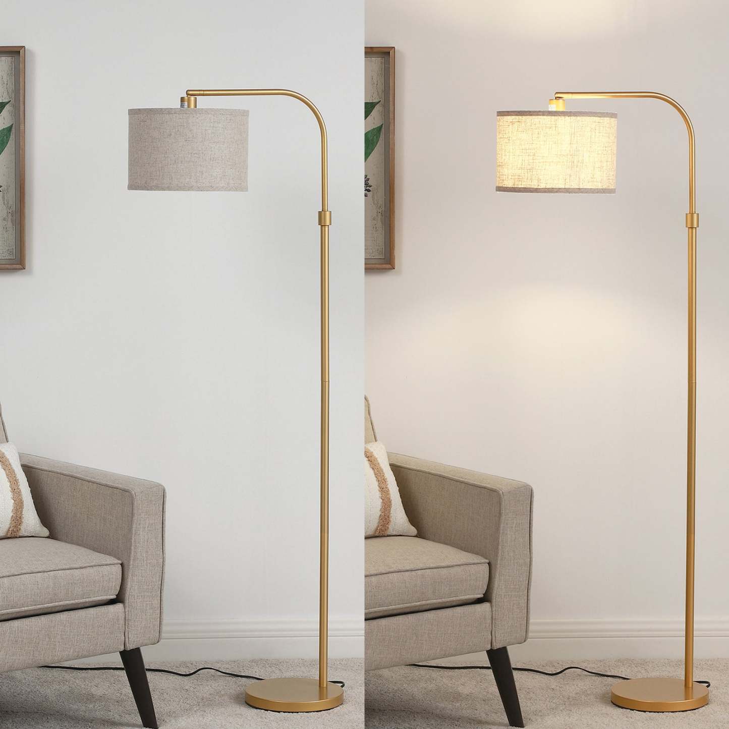 EDISHINE 62" Modern Arched Gold Floor Lamp-HLFL04G