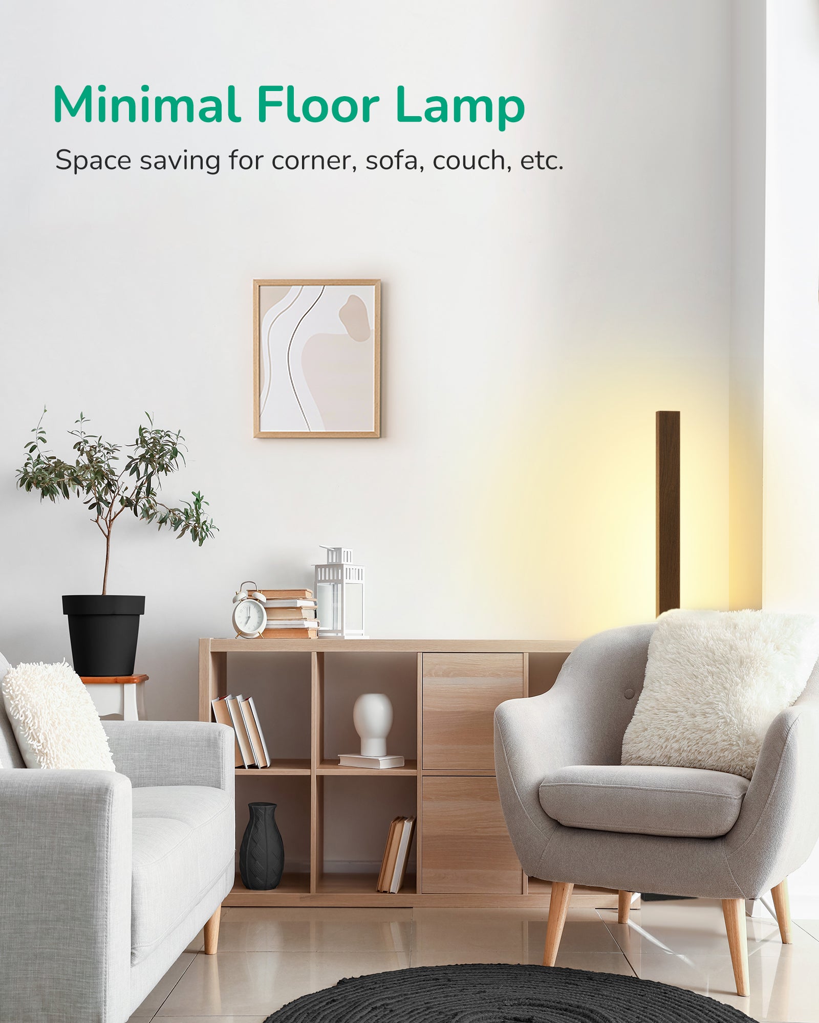 EDISHINE 46" Dimmable Wood Corner Floor Lamp with Remote, 7 Color Temperature-HFLK02V