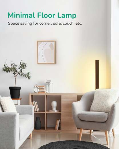 EDISHINE 46" Dimmable Wood Corner Floor Lamp with Remote, 7 Color Temperature-HFLK02V