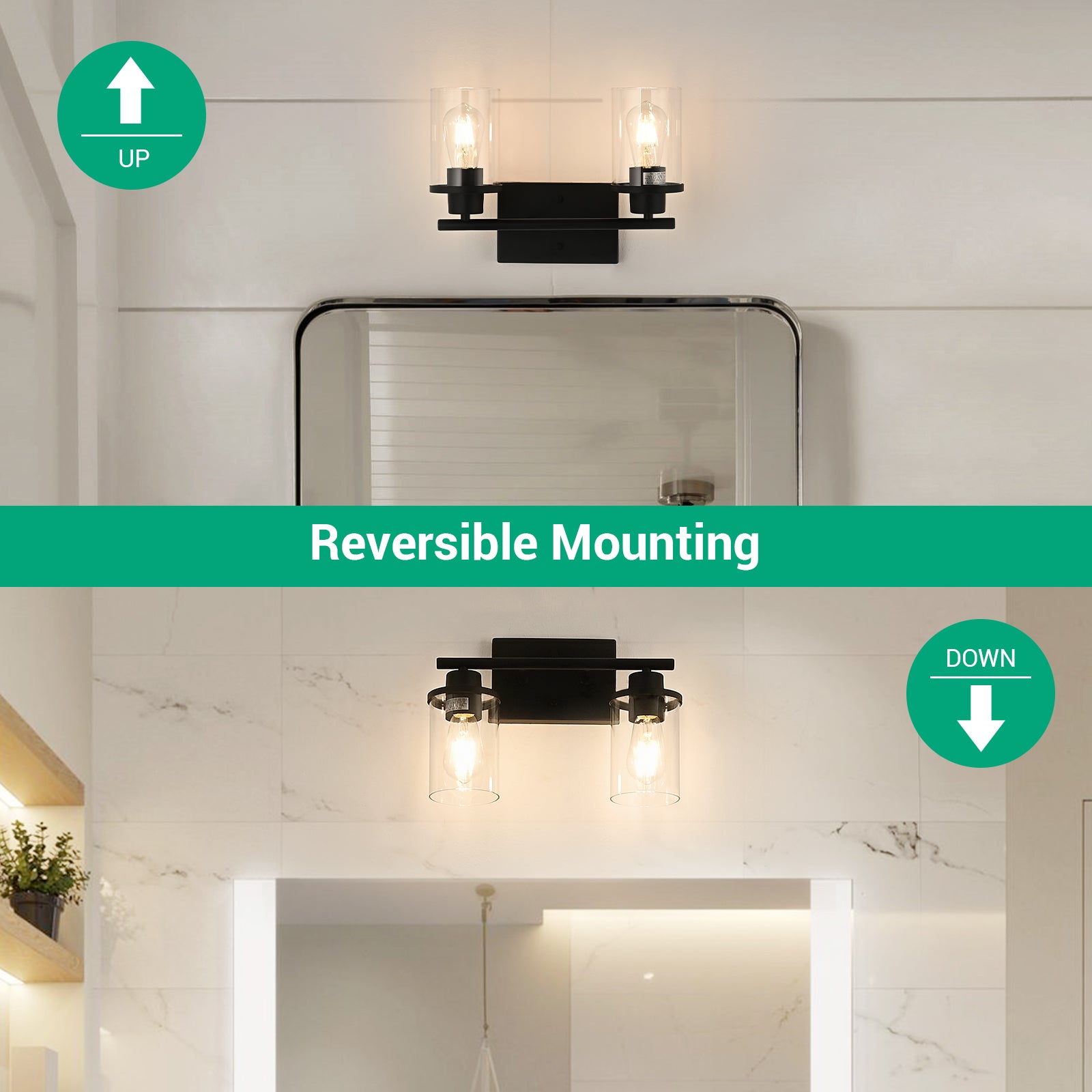 EDISHINE Matte Black Bathroom Light Fixtures-HHVL01B