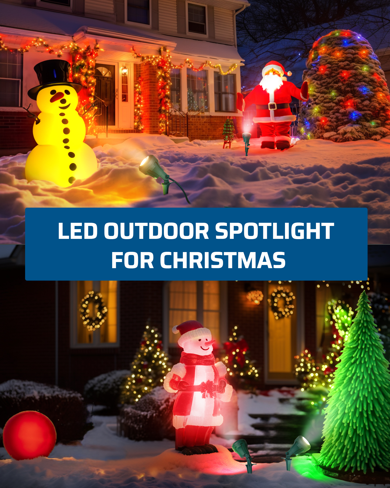 120V Spotlight Outdoor with 5ft Extension Cord, 400 Lumens Waterproof LED Spot Light with 3 Lenses (Red Yellow Green) for Holiday, Trees, Garden Decor-HGSL01A