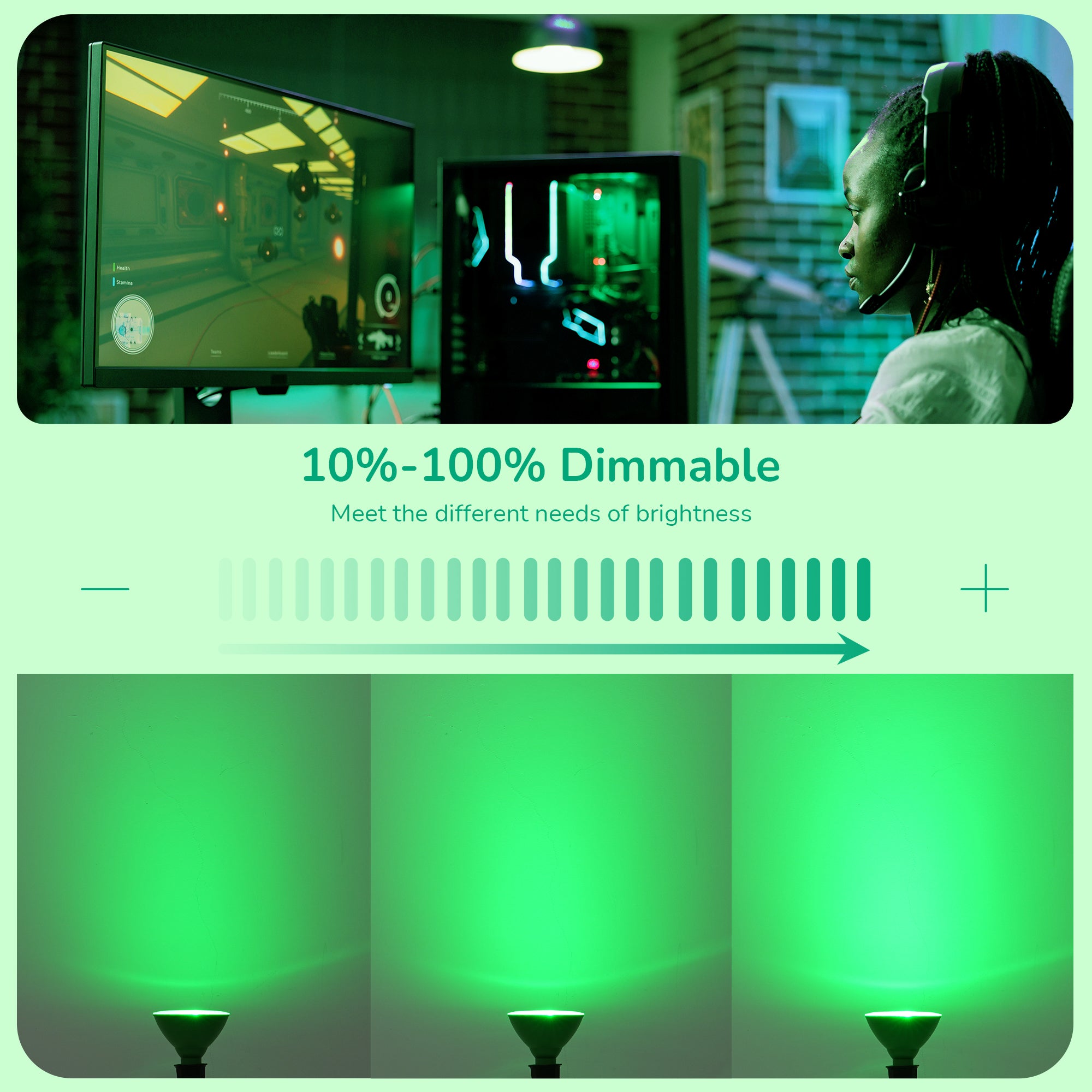 EDISHINE 18W Dimmable Green Flood Light Bulbs (2 Pack)-HLBP38E
