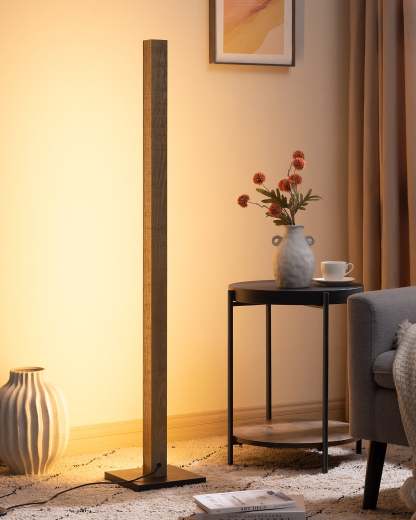 EDISHINE 46" Dimmable Wood Corner Floor Lamp with Remote, 7 Color Temperature-HLFL02V