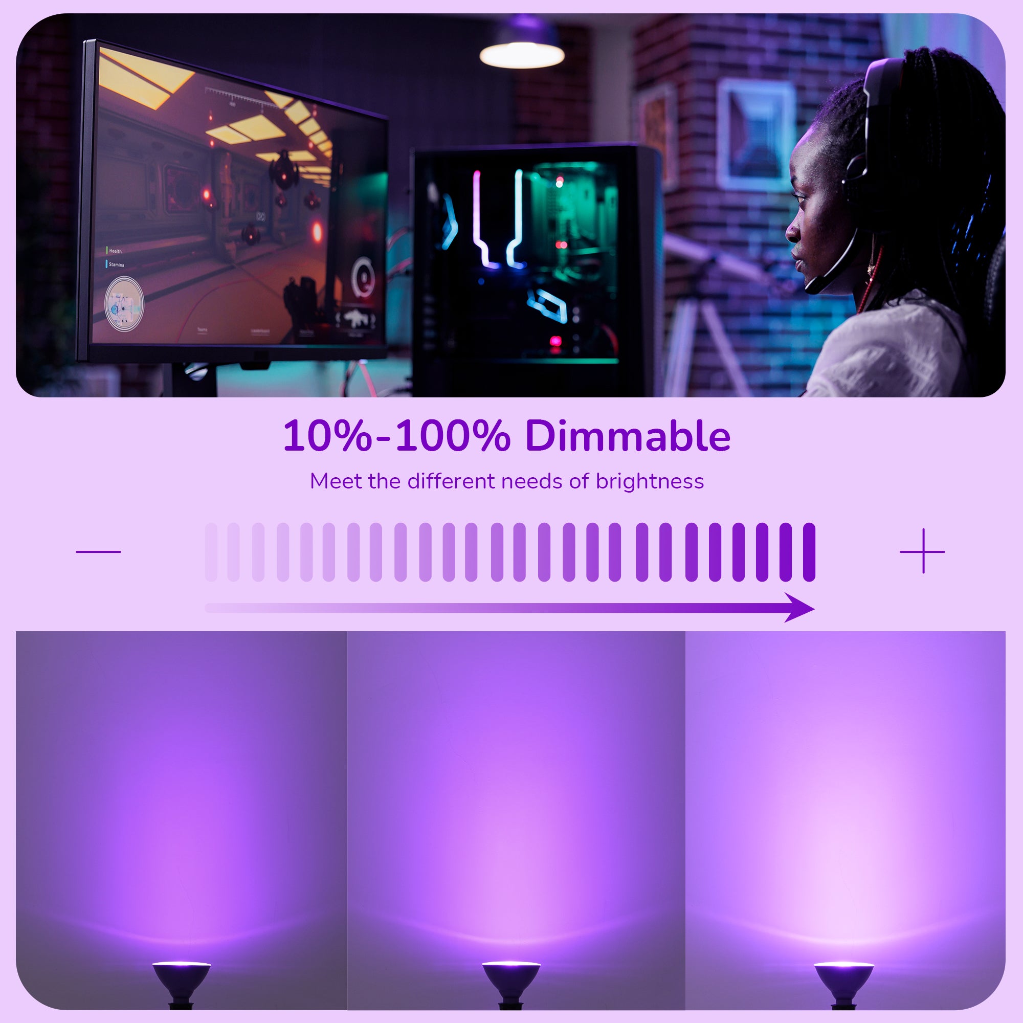 EDISHINE PAR38 Dimmable 18W(120W Equivalent) E26 Base Purple Flood Light Bulb, 2 Pack-HLBP38B