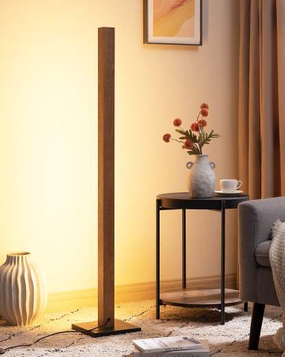 EDISHINE 46" Dimmable Wood Corner Floor Lamp, 7 Color Temperature-HBFL02V