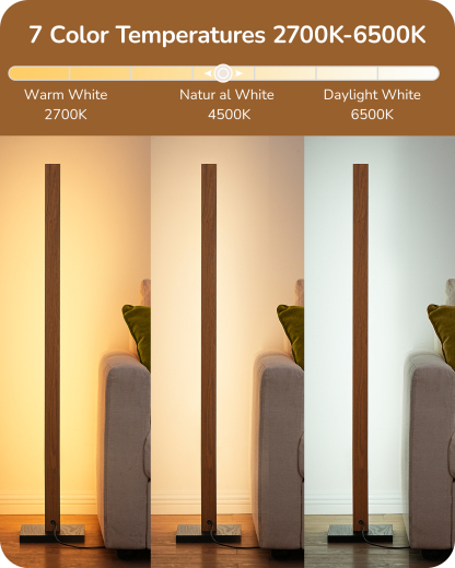 EDISHINE 46" Dimmable Wood Corner Floor Lamp, 7 Color Temperature, Light Brown-F1HBFL02V