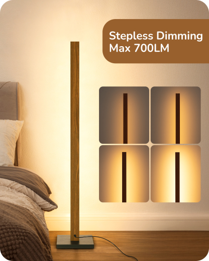 EDISHINE 46" Dimmable Wood Corner Floor Lamp, 7 Color Temperature, Light Brown-F1HBFL02V