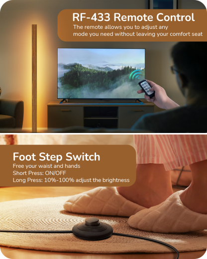 EDISHINE 46" Dimmable Wood Corner Floor Lamp, 7 Color Temperature, Light Brown-F1HBFL02V