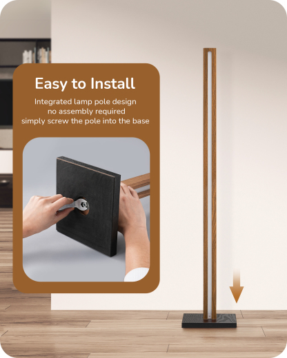 EDISHINE 46" Dimmable Wood Corner Floor Lamp, 7 Color Temperature, Light Brown-F1HBFL02V