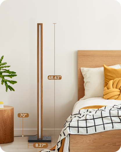 EDISHINE 46" Dimmable Wood Corner Floor Lamp, 7 Color Temperature, Light Brown-F1HBFL02V