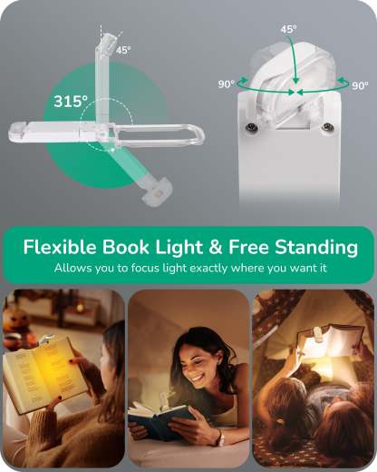 EDISHINE USB Rechargeable Book Light, 2 Pack (White)-HBRL21A