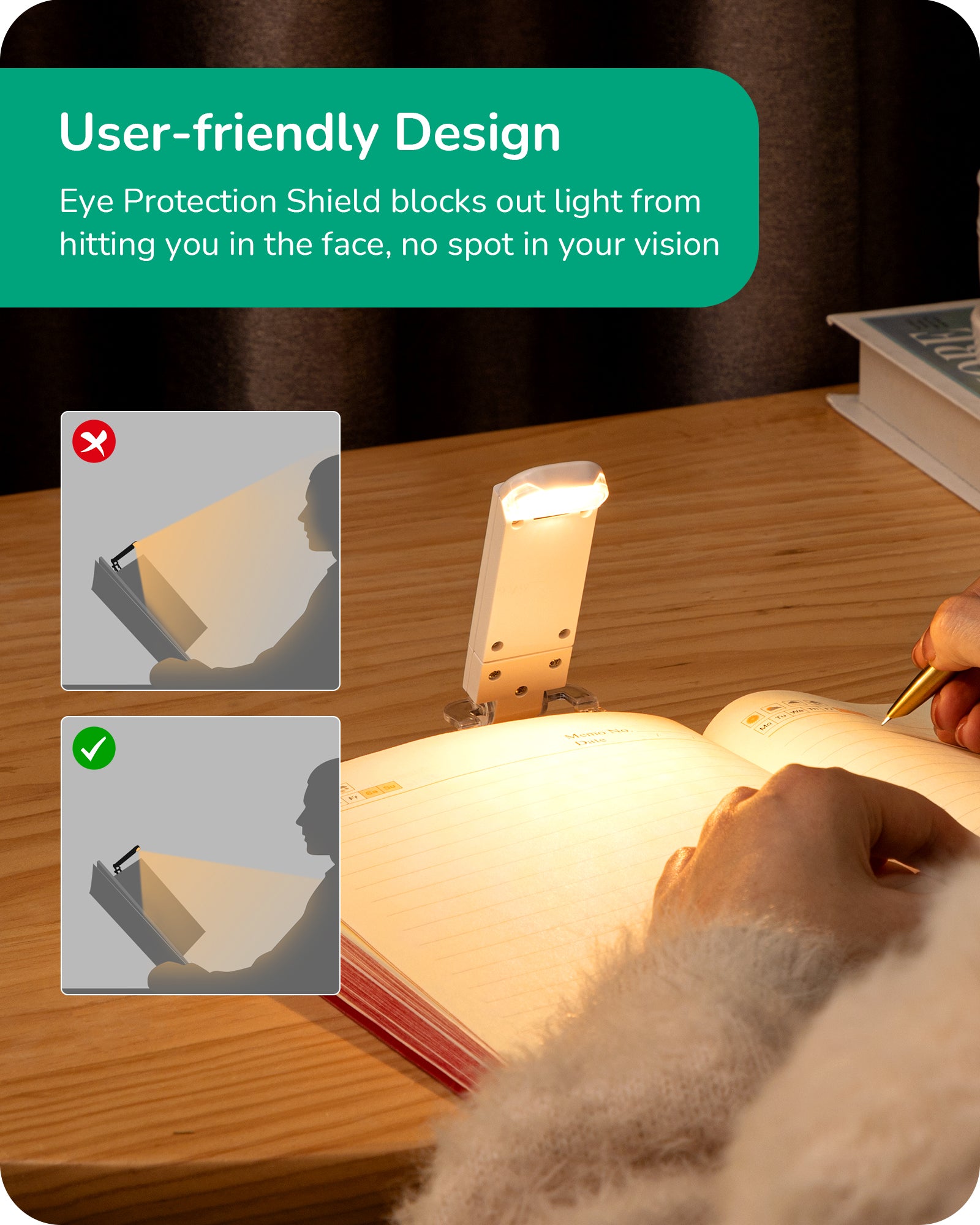 EDISHINE USB Rechargeable Book Light, 2 Pack (White)-HBRL21A
