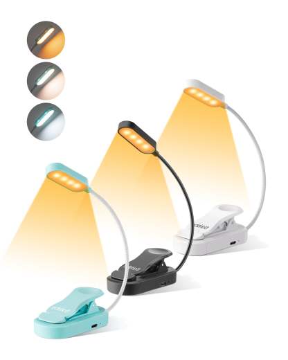 EDISHINE USB Rechargeable Reading Light, 3 Color Modes & Stepless Dimmable, 2 Charging Modes, White Black Blue, 3Pack-ZHBRL11ABC
