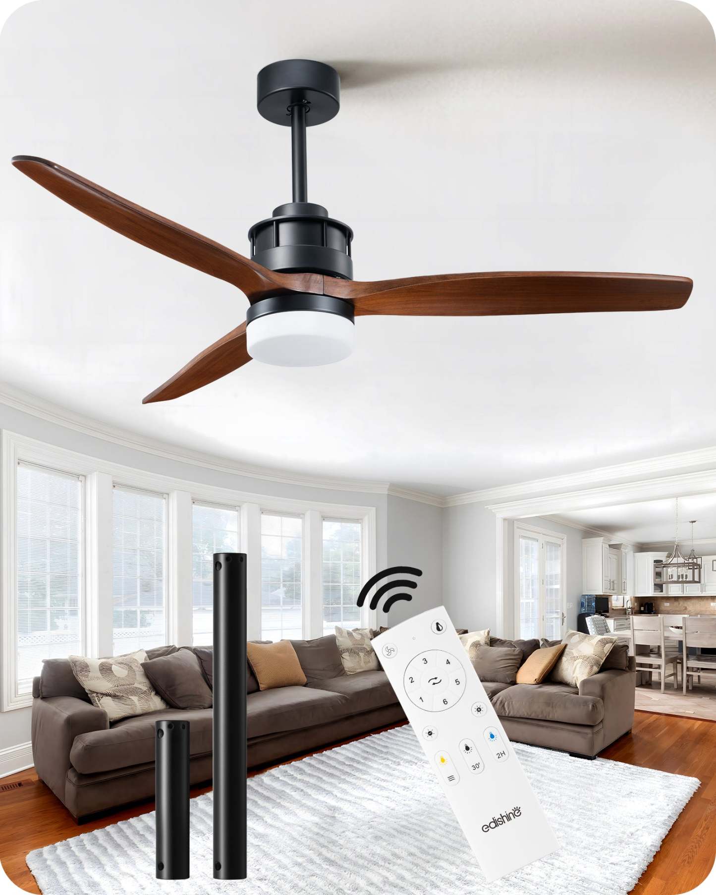 EDISHINE 52 Inch Remote Control Ceiling Fans With Lights-HCFM01A-B2B