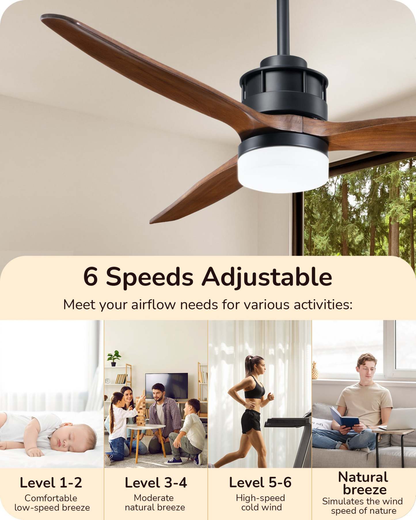 EDISHINE 52 Inch Remote Control Ceiling Fans With Lights-HCFM01A-B2B