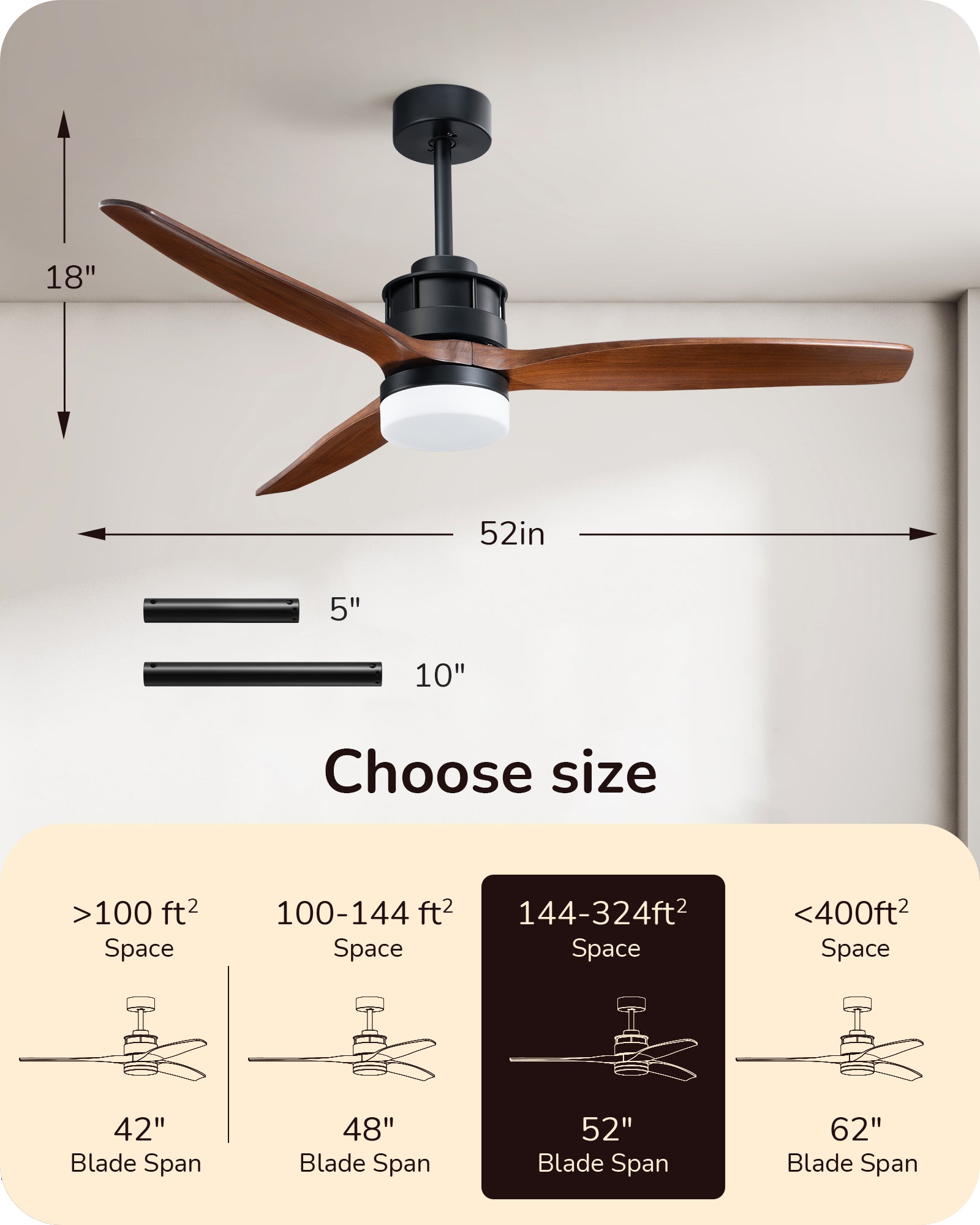 EDISHINE 52 Inch Remote Control Ceiling Fans With Lights-HCFM01A-B2B