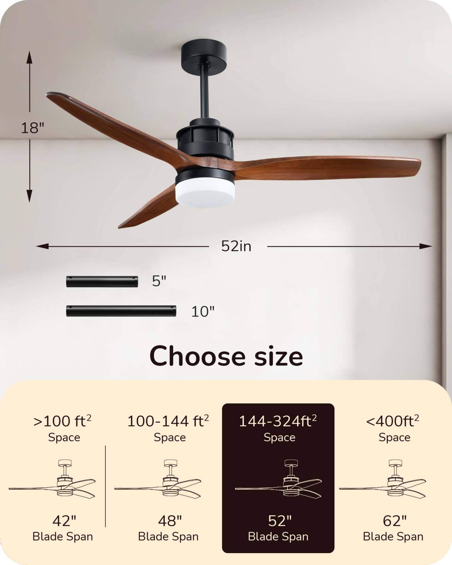 EDISHINE 52 Inch Remote Control Ceiling Fans With Lights-HCFM01A-B2B