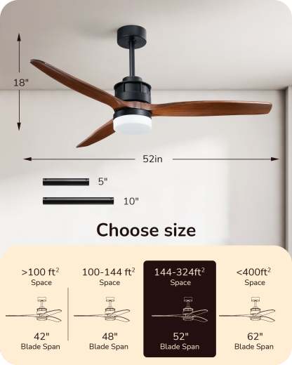 EDISHINE 52 Inch Remote Control Ceiling Fans With Lights-HCFM01A-B2B