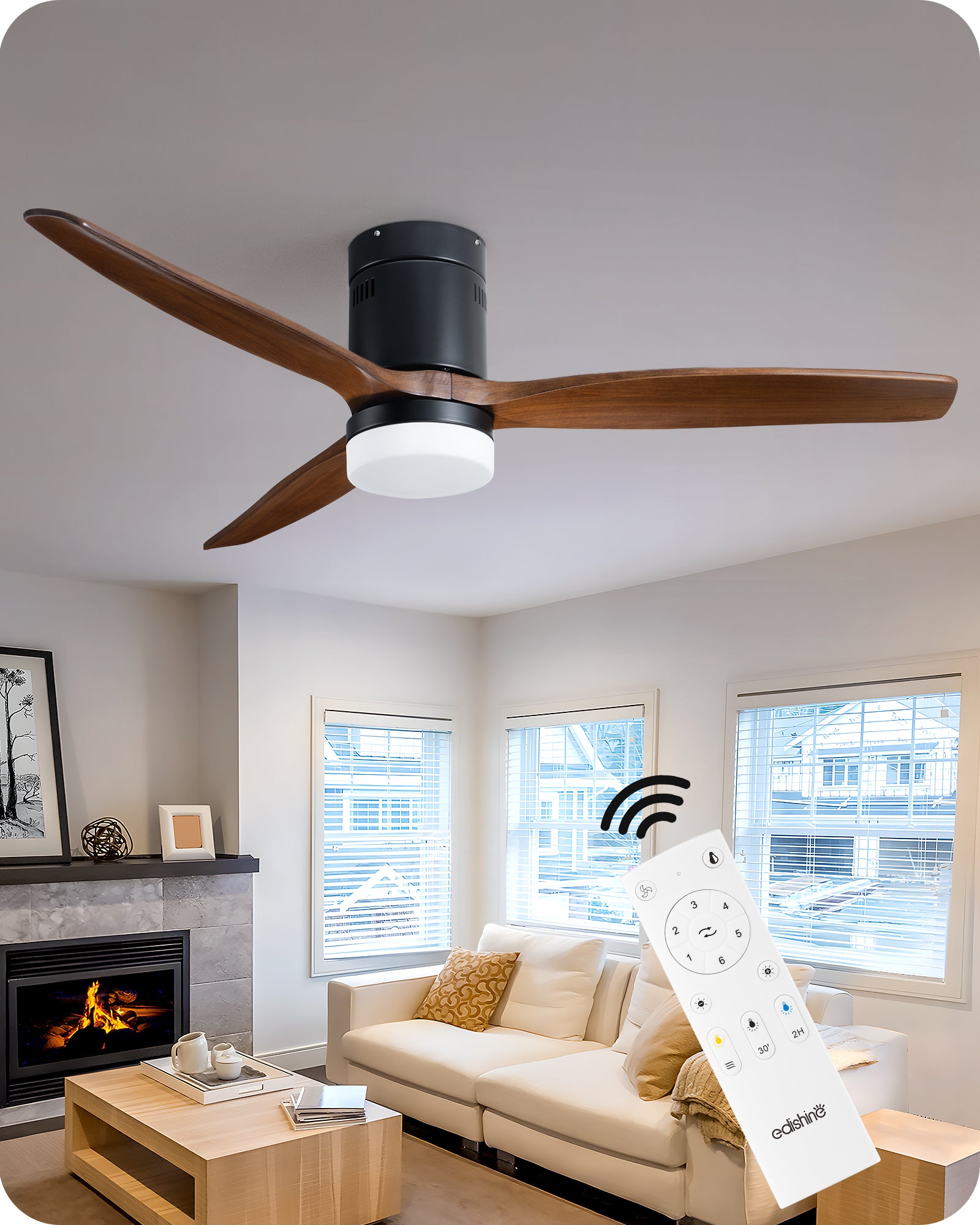 EDISHINE 52 Inch Remote Control Ceiling Fans With Lights-HCFM01B-B2B