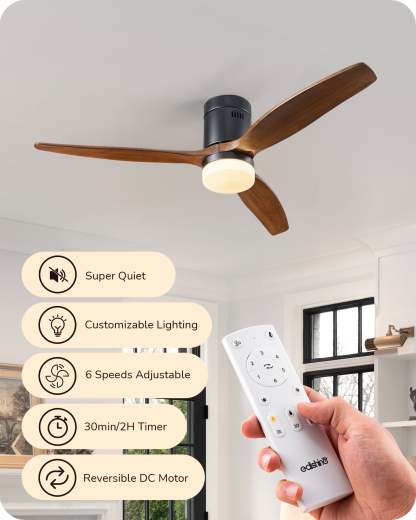 EDISHINE 52 Inch Remote Control Ceiling Fans With Lights-HCFM01B-B2B
