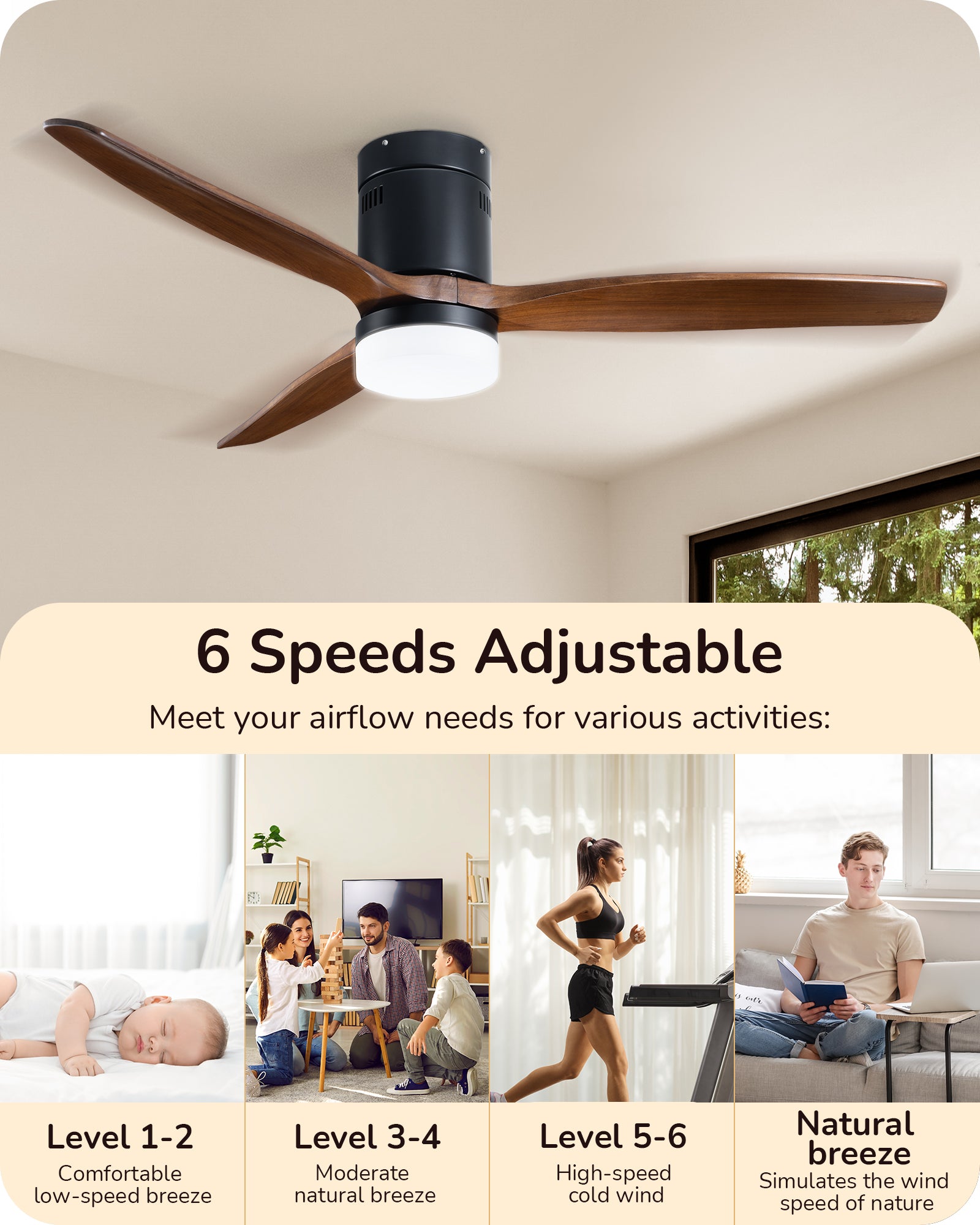 EDISHINE 52 Inch Remote Control Ceiling Fans With Lights-HCFM01B-B2B