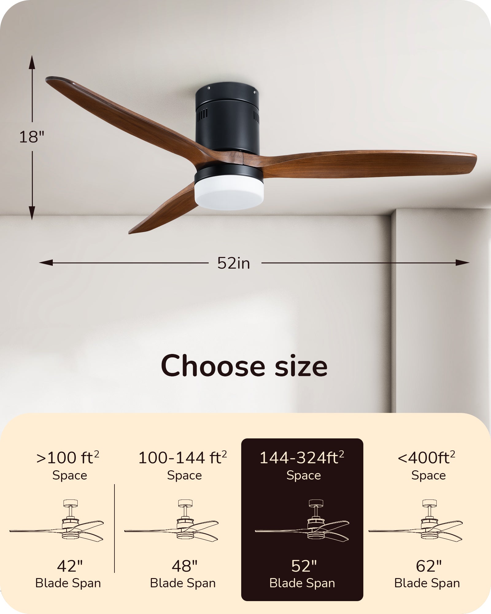 EDISHINE 52 Inch Remote Control Ceiling Fans With Lights-HCFM01B-B2B