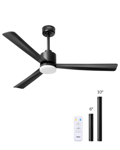 EDISHINE 52" Modern Black Ceiling Fans with Lights-HCFM03A
