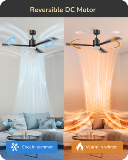 EDISHINE 52" Modern Black Ceiling Fans with Lights-HCFM03A