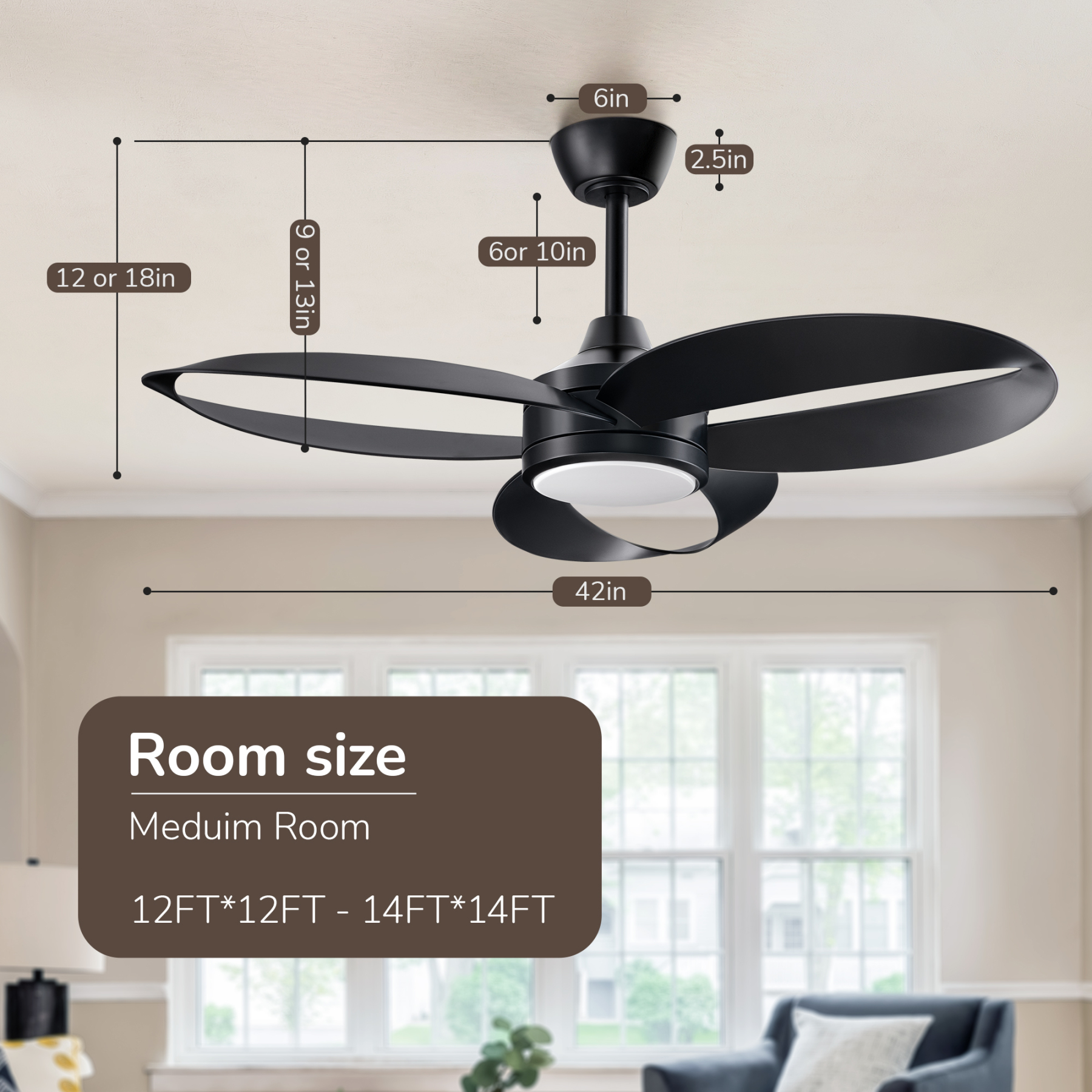 EDISHINE 42'' Led Ceiling Fan With Light With Remote Control And Dimmable Led Light Included-HCFM04A