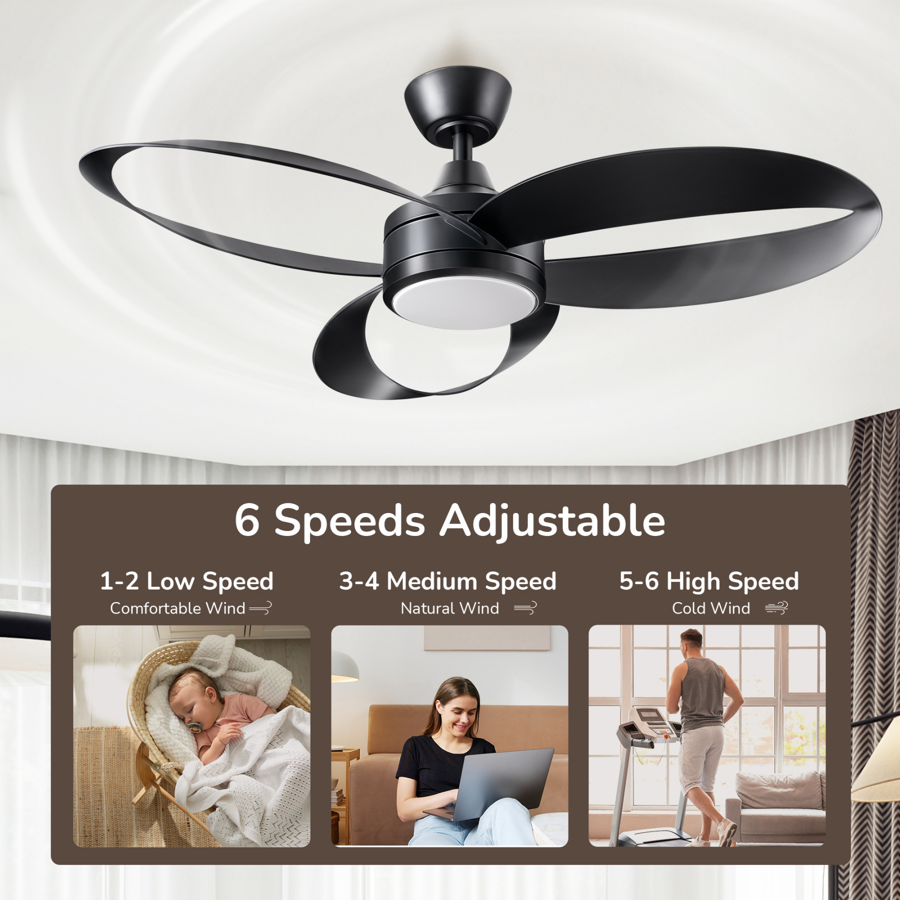 EDISHINE 42'' Led Ceiling Fan With Light With Remote Control And Dimmable Led Light Included-HCFM04A