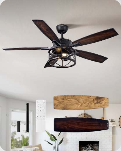 EDISHINE 52 Inch Ceiling Fan with Light and Remote-HCFR01A-B2B