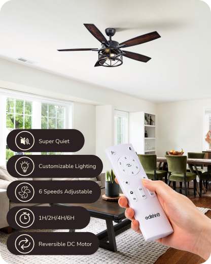 EDISHINE 52 Inch Ceiling Fan with Light and Remote-HCFR01A-B2B