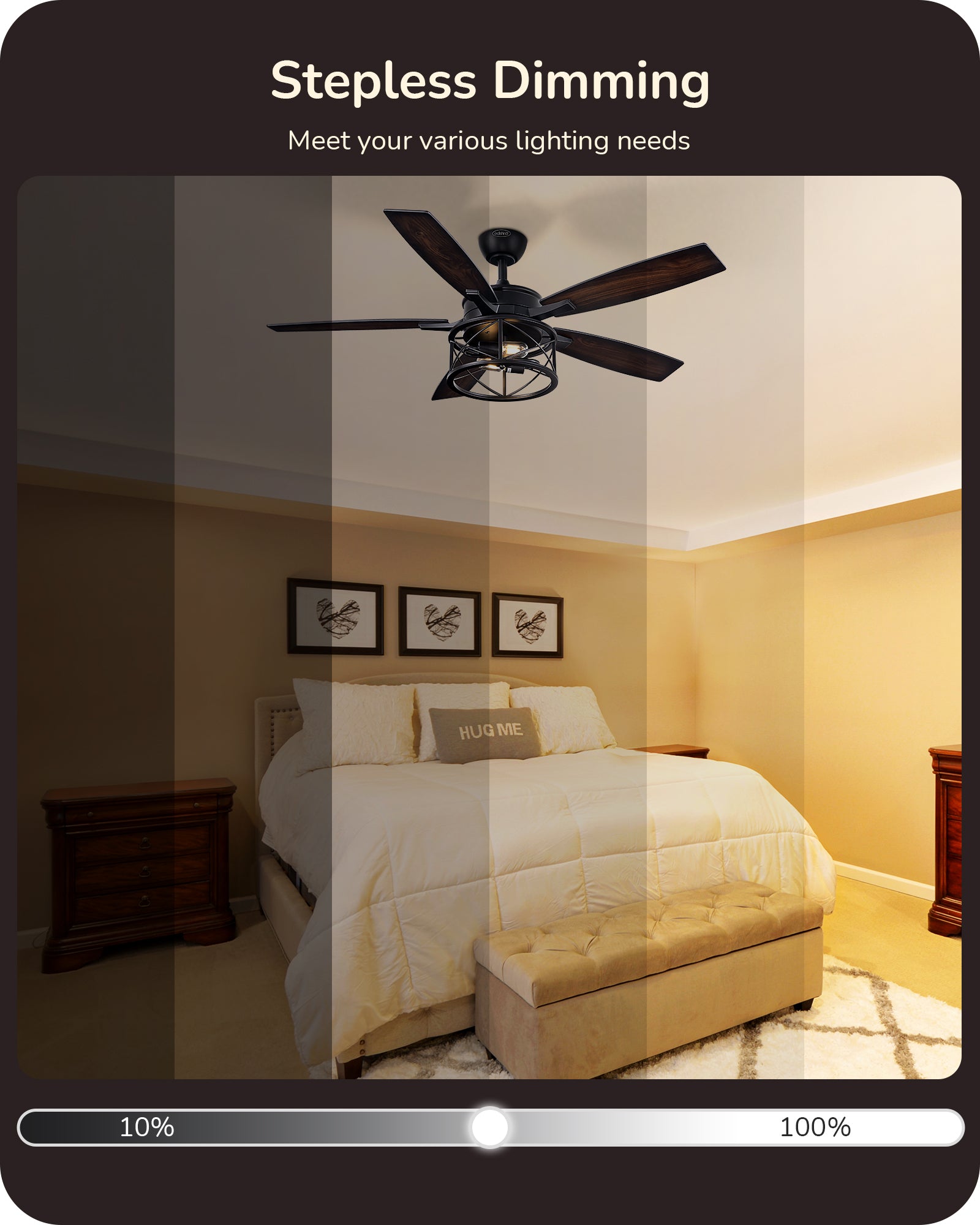 EDISHINE 52 Inch Ceiling Fan with Light and Remote-HCFR01A-B2B