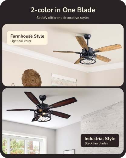 EDISHINE 52 Inch Ceiling Fan with Light and Remote-HCFR01A-B2B