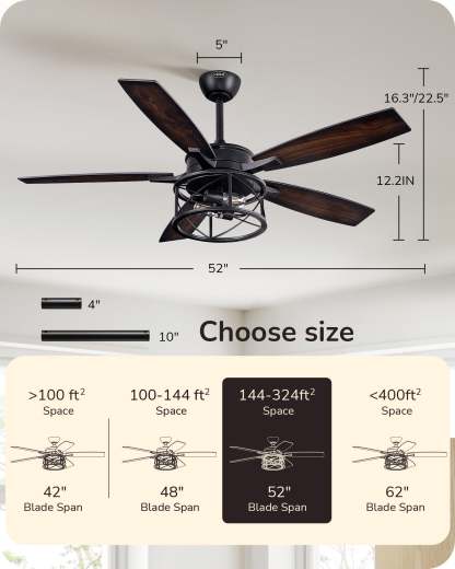 EDISHINE 52 Inch Ceiling Fan with Light and Remote-HCFR01A-B2B
