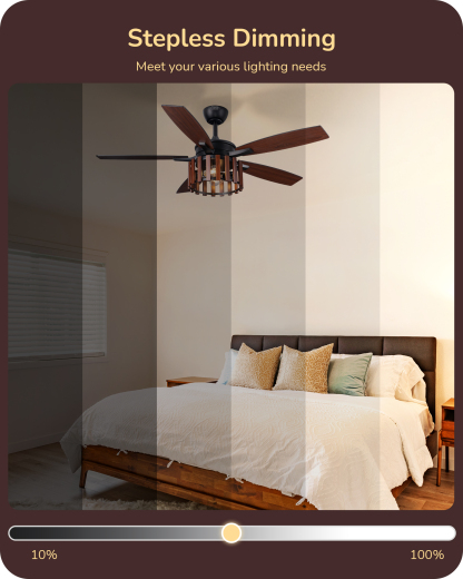 EDISHINE 52" Farmhouse Ceiling Fans with Lights & Remote & Timer, 6 Speeds Reversible DC Motor, E26 Base-HCFR01D