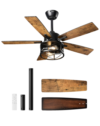EDISHINE 42 in Farmhouse Ceiling Fans with Lights-HCFR01F