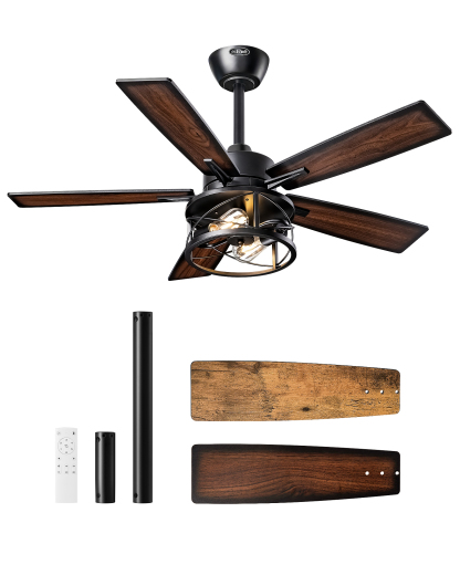 EDISHINE 42 in Farmhouse Ceiling Fans with Lights-HCFR01F