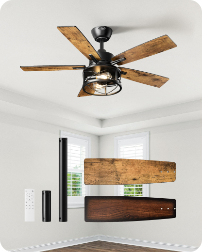 EDISHINE 42 in Farmhouse Ceiling Fans with Lights-HCFR01F