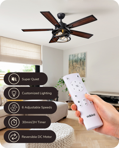 EDISHINE 42 in Farmhouse Ceiling Fans with Lights-HCFR01F