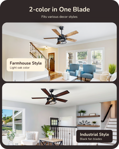 EDISHINE 42 in Farmhouse Ceiling Fans with Lights-HCFR01F