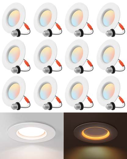 EDISHINE 4 Inch 5CCT CRI90+ 8W 700LM Dimmable Recessed LED Ceiling Light, 2700/3000/3500/4000/5000K Selectable (12 Pack)-HCRL04A