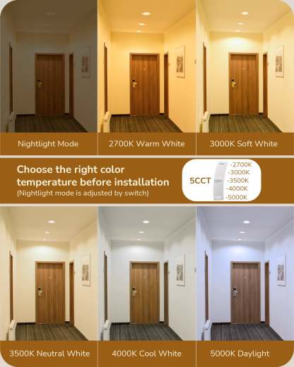 EDISHINE 4 Inch 5CCT CRI90+ 8W 700LM Dimmable Recessed LED Ceiling Light, 2700/3000/3500/4000/5000K Selectable (12 Pack)-HCRL04A