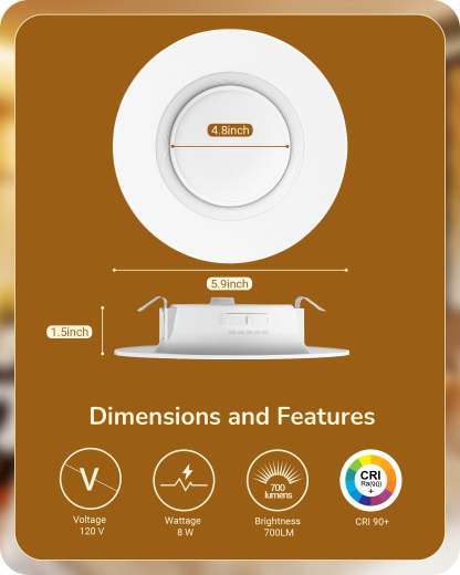 EDISHINE 4 Inch 5CCT CRI90+ 8W 700LM Dimmable Recessed LED Ceiling Light, 2700/3000/3500/4000/5000K Selectable (12 Pack)-HCRL04A